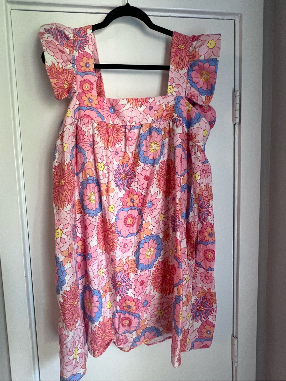 Tuckernuck Pink Floral Square Neck Ruffle Sleeve Mini Dress Short Women L